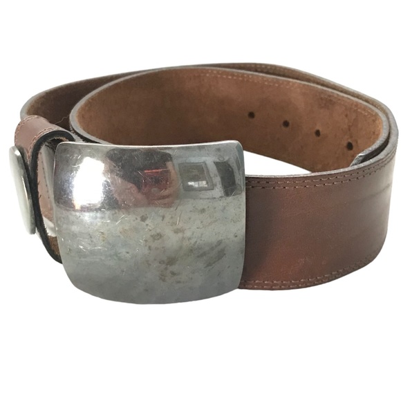 Streets Ahead Belt Italian Leather Wide Brown Handcrafted Heavy Gunmetal Buckle - Picture 2 of 11